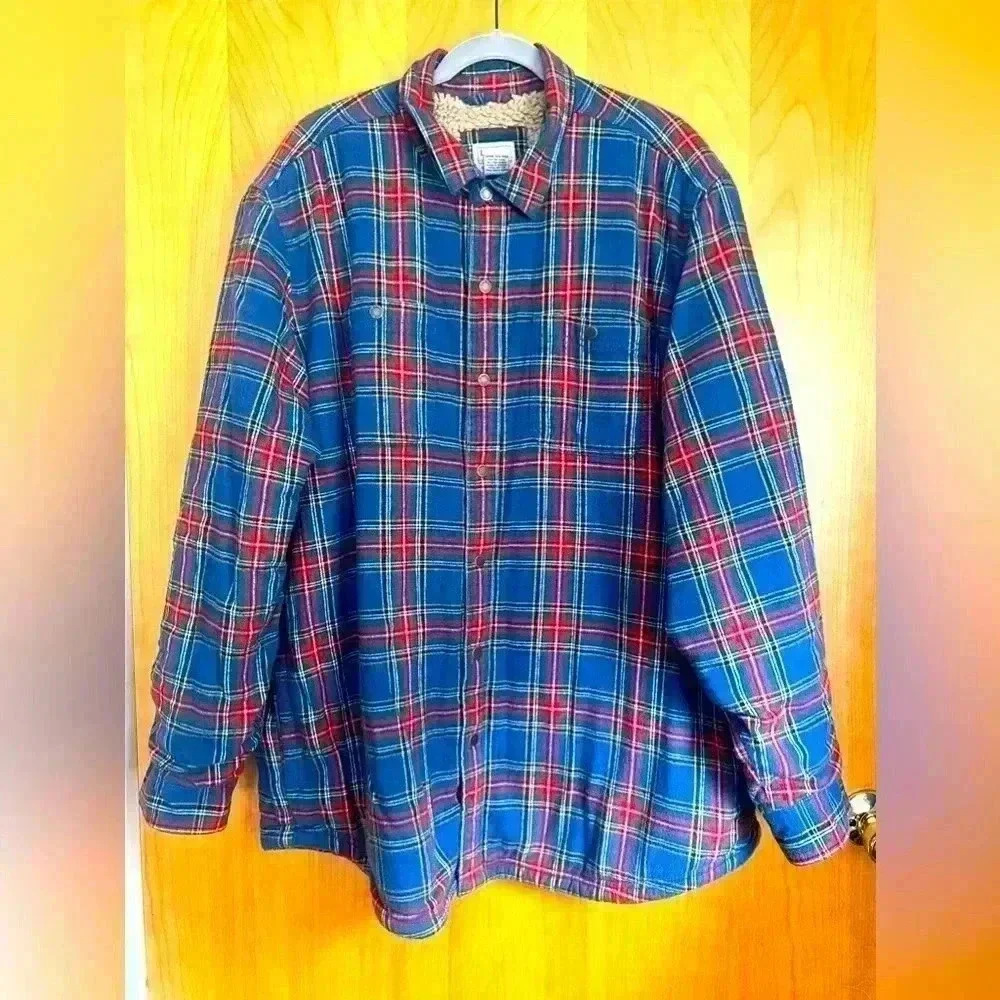 LLBEAN Men's Sherpa-Lined Scotch Plaid Shirt, Slightly Fitted- Size XXL